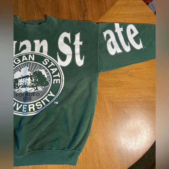 RARE Vintage Michigan State University Crest Spellout Crewneck - Picture 5 of 8